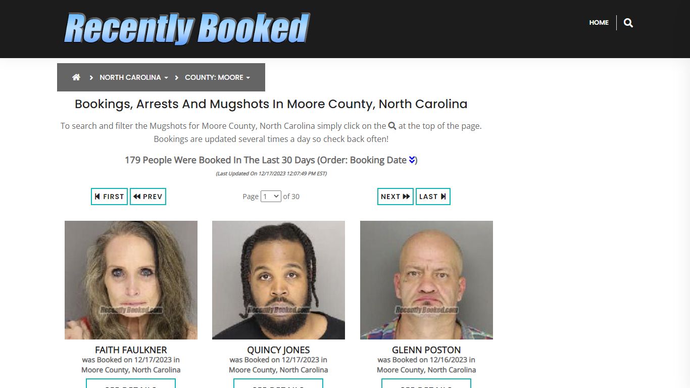 Bookings, Arrests and Mugshots in Moore County, North Carolina